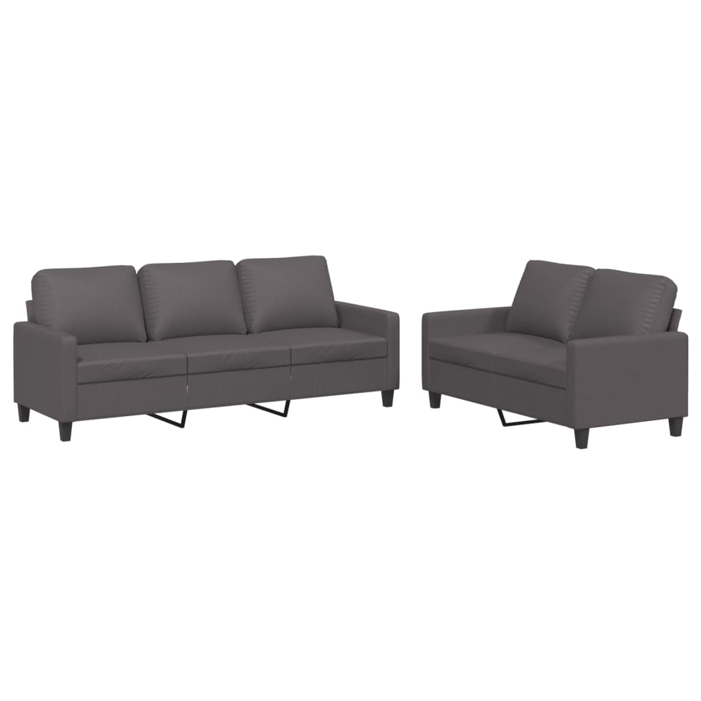 NNEVL 2 Piece Sofa Set with Cushions Grey Faux Leather