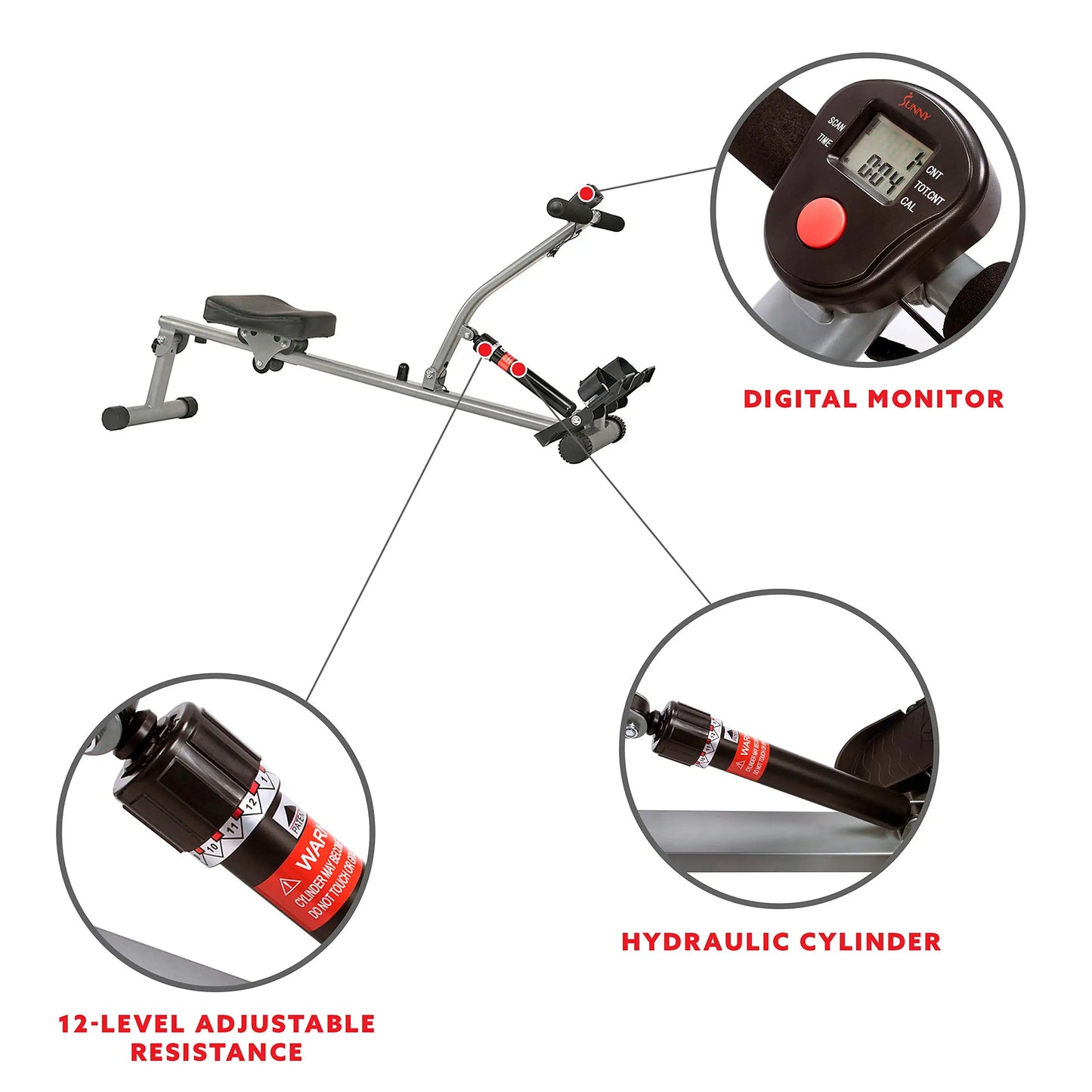 NNEOBA Rowing Machine Rower with 12 Level Resistance & Digital Monitor