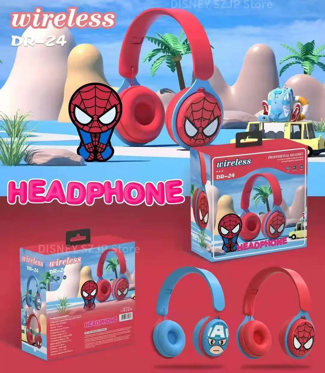 NNEOBA Kids Bluetooth Headphones Spider-Man HiFi Wireless
