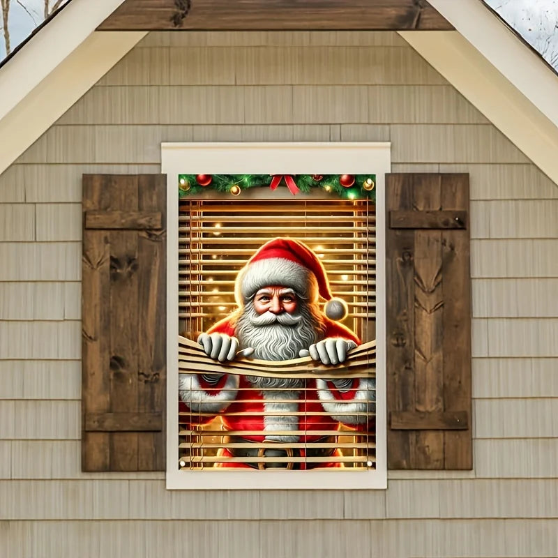 1pc Santa Claus Window Cover 2D Christmas New Year Decoration Indoor Outdoor Party Supplies Polyester Photo Background Cloth