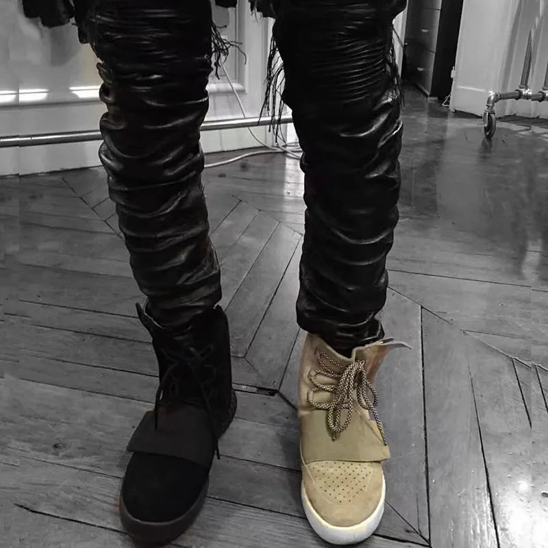 Owen Seak Men‘s Oil wax Jeans Cotton Denim Slim Autumn Hole Pencil Trousers Designer luxury Pants