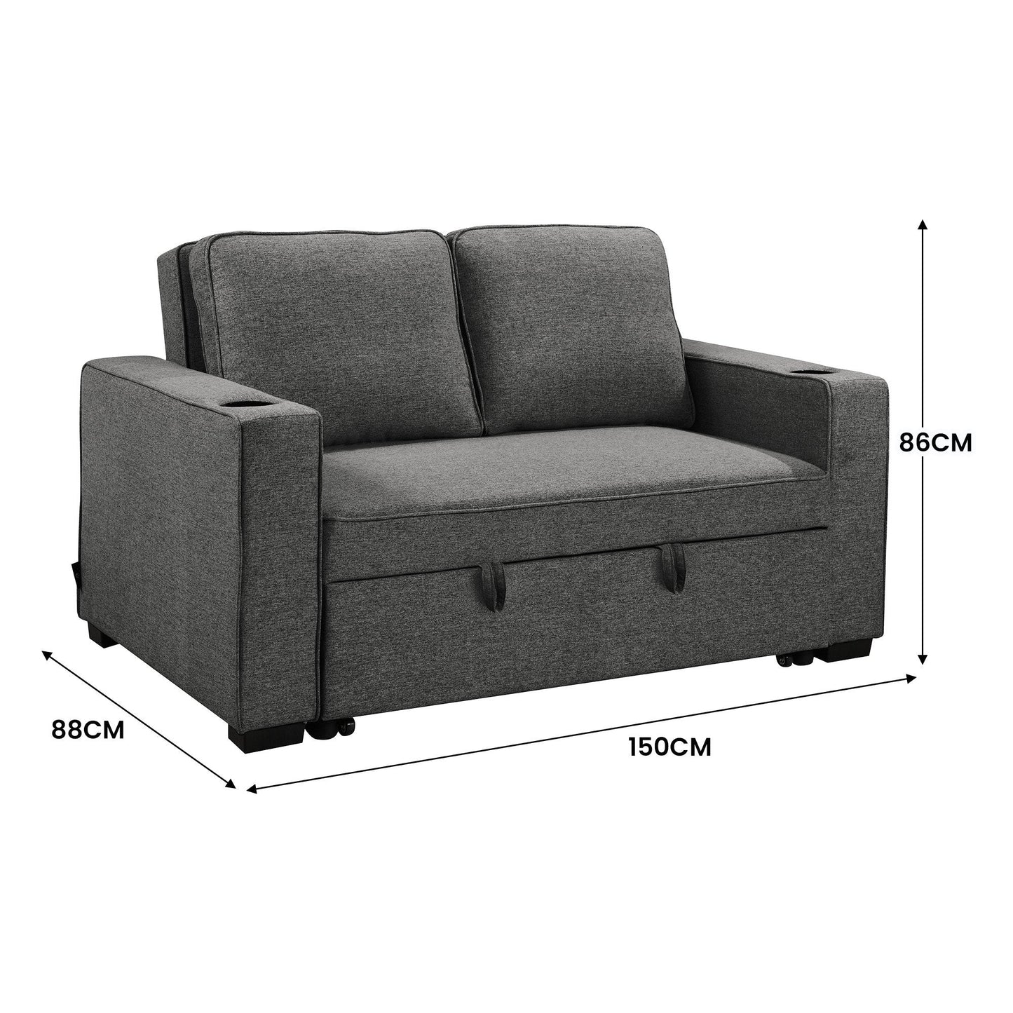 NNEDSZ Sarantino Hoffman Linen Dark Grey Convertible Sofa Bed Couch Lounge With Cushions Cupholders Scandinavian-style Wooden Frame And Legs