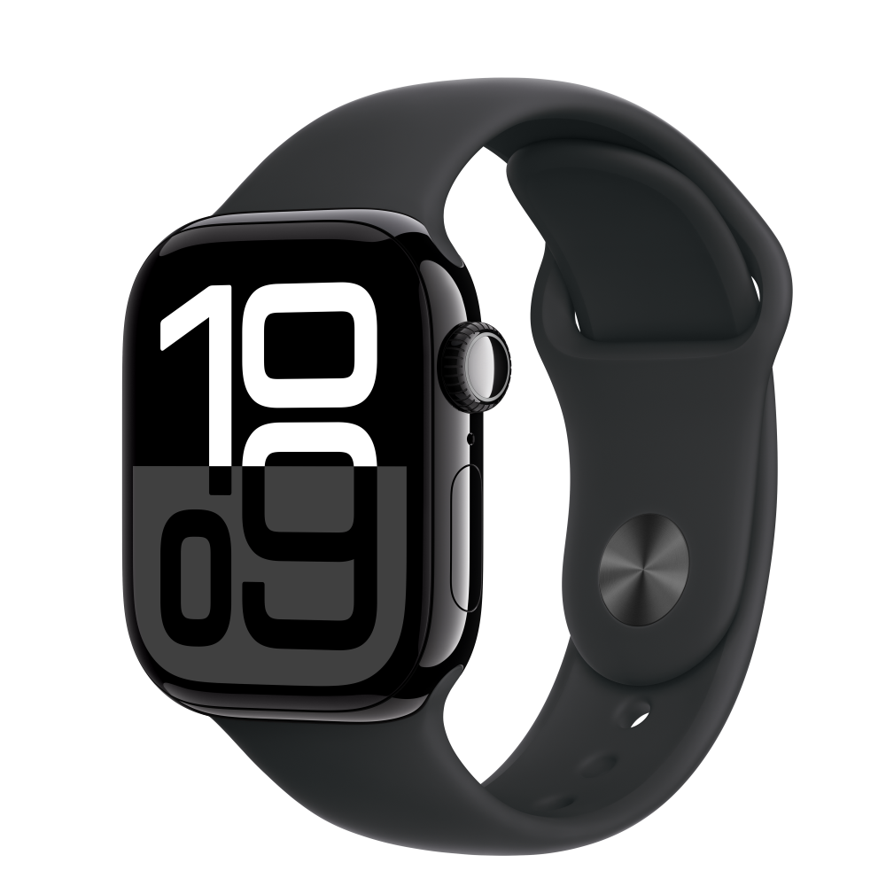 Smartwatch Apple Watch Series 10, GPS, 42 mm, carcasa Jet Black Alu, curea sport neagra, M/L (APPLE-MWWF3QH)