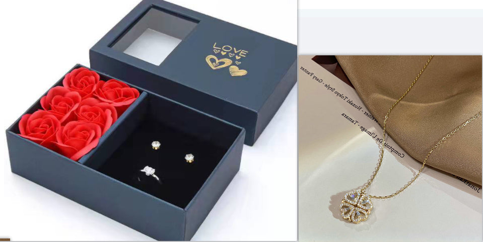 Collar con colgante de trébol de cuatro hojas con forma de corazón plegable magnético retro para mujer, cadena de clavícula de amor, regalos, gargantilla que se puede abrir, joyería