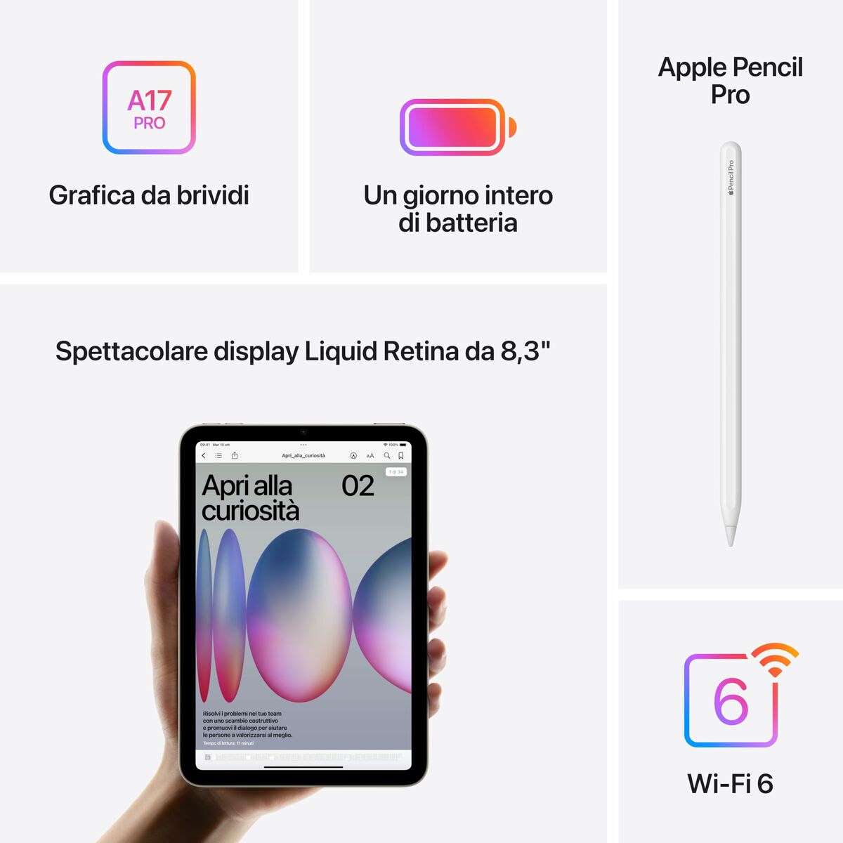 Tableta Apple MXN63TY/A de 8,3" con núcleo hexagonal, 8 GB de RAM y 128 GB, color gris