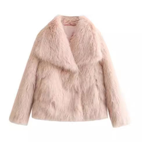 Abrigo de felpa de invierno, cálido, grueso y esponjoso, chaqueta con solapa, prendas de vestir exteriores, tops casuales de manga larga, ropa para mujer