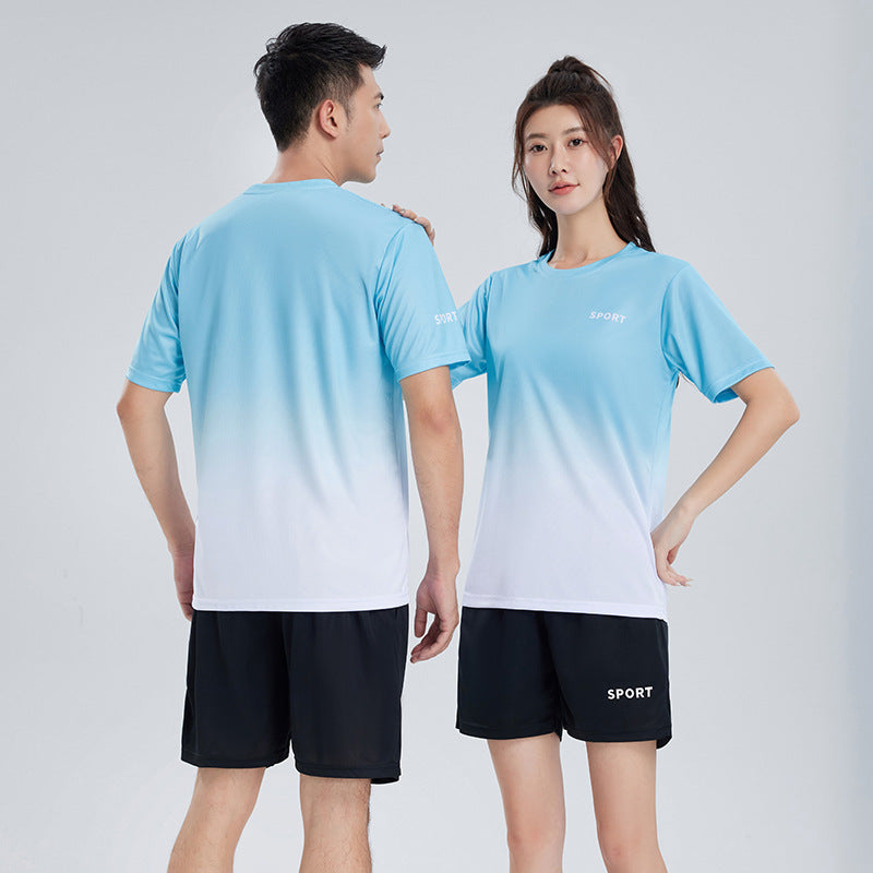 Camiseta de manga corta para entrenamiento, ropa de secado rápido, para correr, suelta, informal, con degradado, traje deportivo