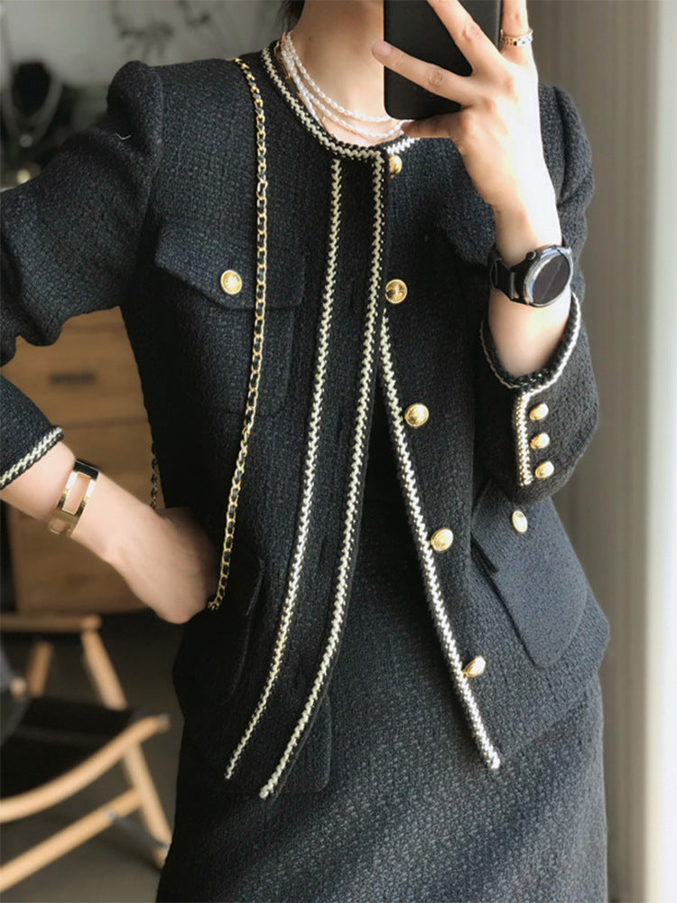 Traje de falda de tweed de estilo clásico