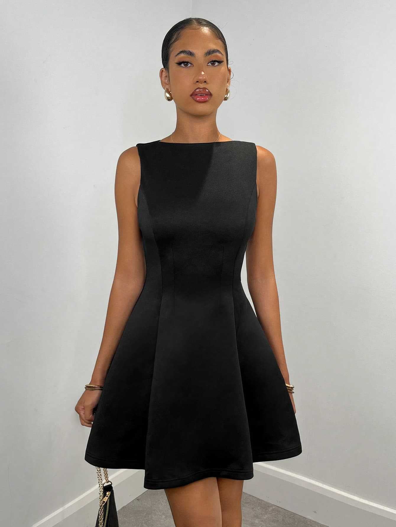 Solid-color A-line Sleeveless Slim-fit Elegant Tea Party Dress