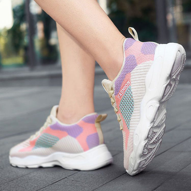 Zapatillas informales con cordones y bloques de color para mujer, versátiles, transpirables, ligeras, para caminar y correr