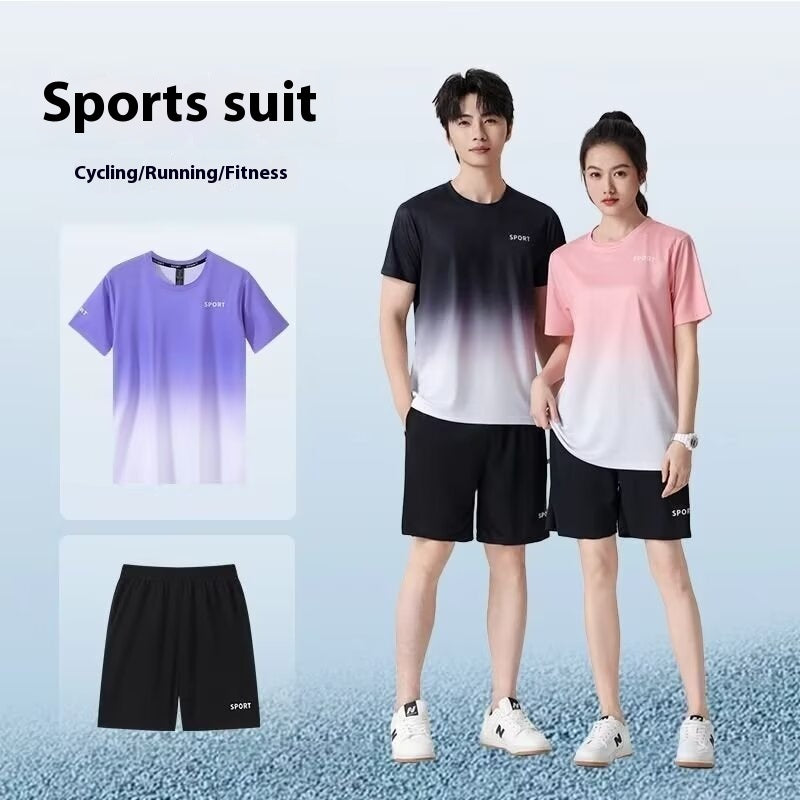 Camiseta de manga corta para entrenamiento, ropa de secado rápido, para correr, suelta, informal, con degradado, traje deportivo