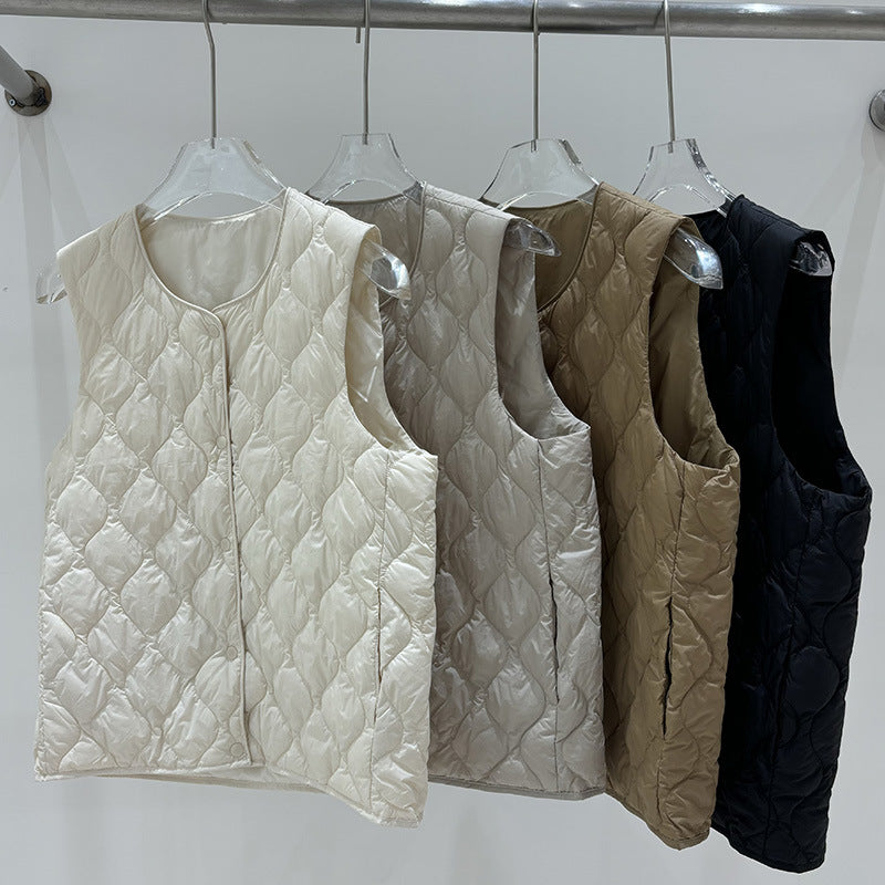 Layered Inner Wear, Short Round-neck Lightweight Down Vest Jacket