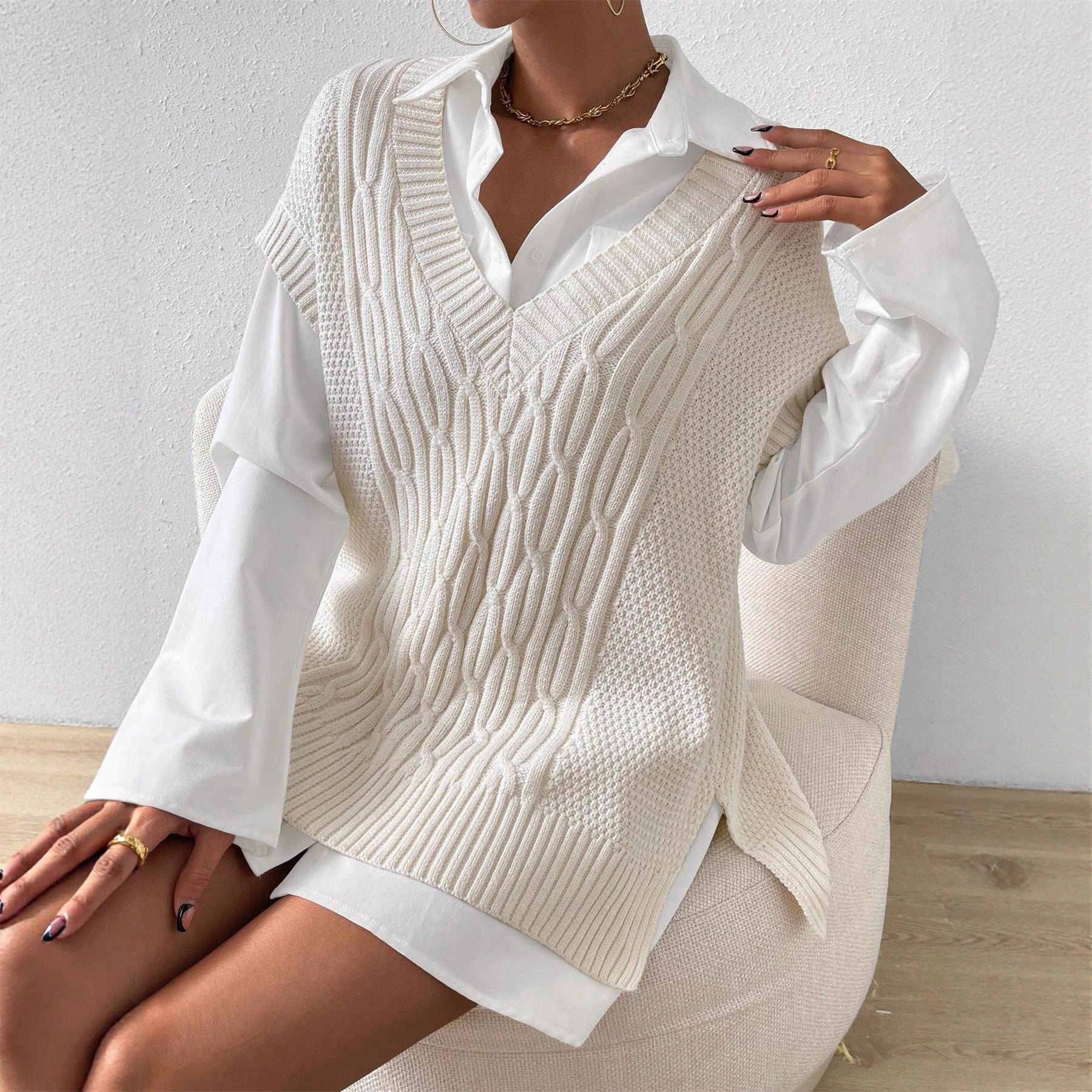 Chaleco de punto suelto sin mangas para mujer