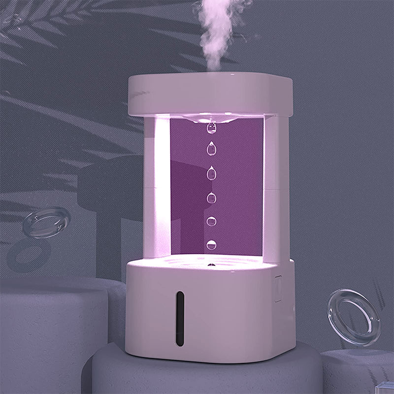 Humidificador de aire acondicionado con forma de gota de agua antigravedad, creativo, silencioso, para el hogar, dormitorio y oficina, con tanque de agua de 580 ml.