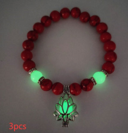 Pulsera de piedra natural de loto luminosa y energética, con cuentas luminosas que brillan en la oscuridad, ideal para yoga, sanación, oración y budismo.