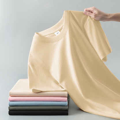 Summer Solid Color Coat Round Neck Bottoming Shirt Half-sleeve Pure Cotton T-shirt Men And Women Short Sleeve