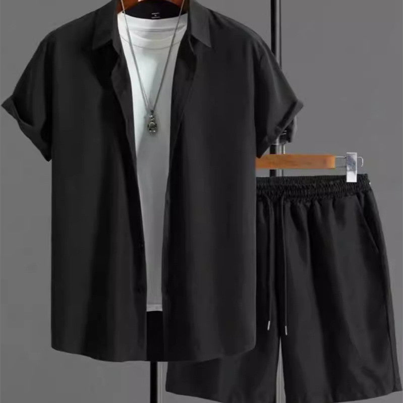 Jacquard Black And White Solid Color Suit Short Sleeve