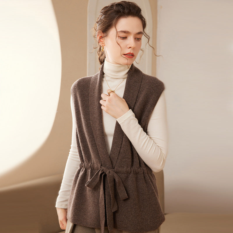 Waist-tight Cashmere Vest Sleeveless Knitted Cardigan For Women