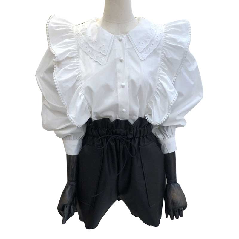 Blusa francesa de mujer con cuello de muñeca doble y orejas de madera
