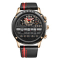 Relojes de pulsera Uniquex para hombre, de cuero, negro y plateado.