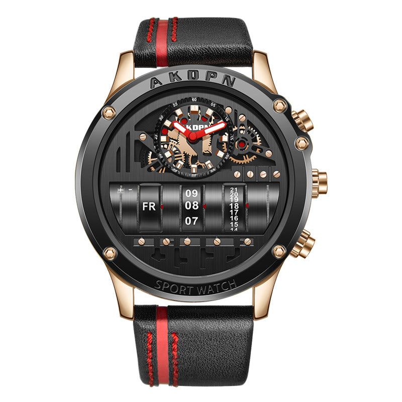 Relojes de pulsera Uniquex para hombre, de cuero, negro y plateado.