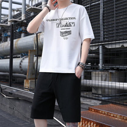Sportswear Men's Casual Wear Trend Korean Student Short Sleeve T-shirt Loose And Handsome Two Piece Set