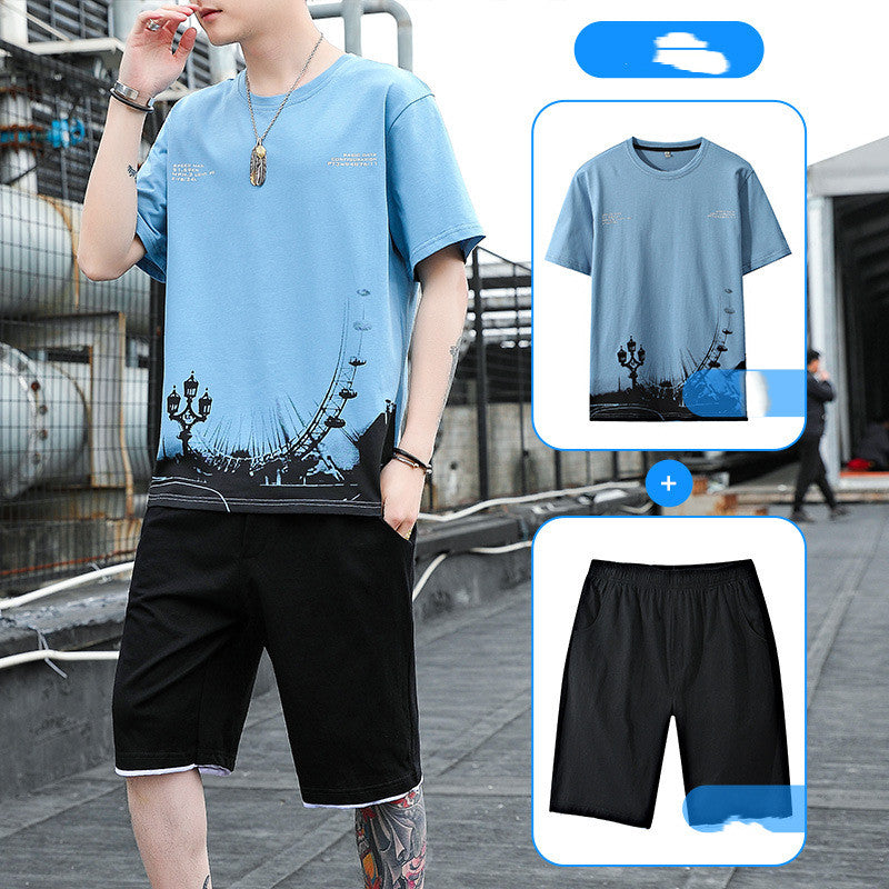 Traje deportivo de verano para hombre, camiseta de manga corta de algodón y pantalones cortos para hombre