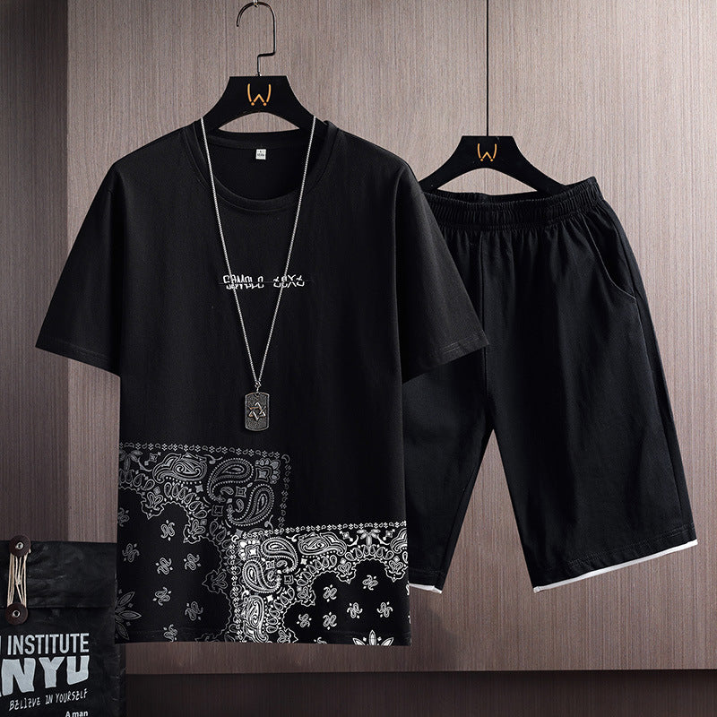 Traje deportivo de verano para hombre, camiseta de manga corta de algodón y pantalones cortos para hombre