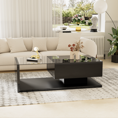 Coffee Table, High-gloss Black. Side Tables, Coffee Tables With Glass And LED