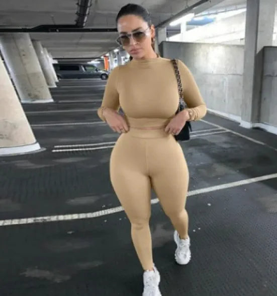 Conjunto de dos piezas de mono liso de otoño para mujer