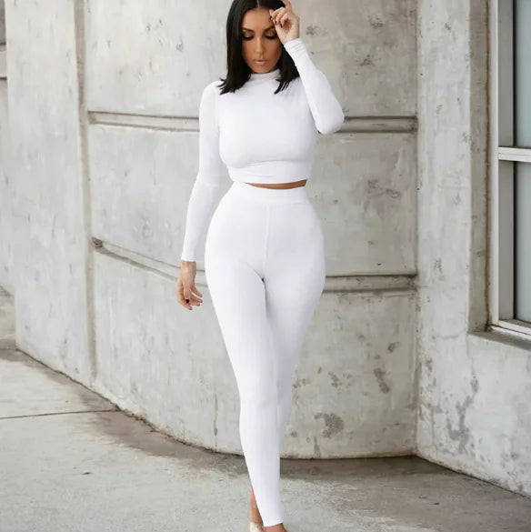 Conjunto de dos piezas de mono liso de otoño para mujer