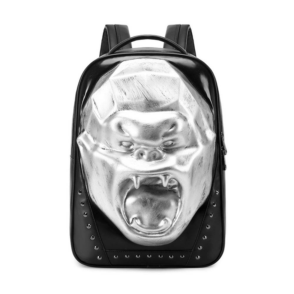 Mochila unisex con calavera 3D, diseño de King Kong enojado, con tachuelas y gran capacidad para portátil.