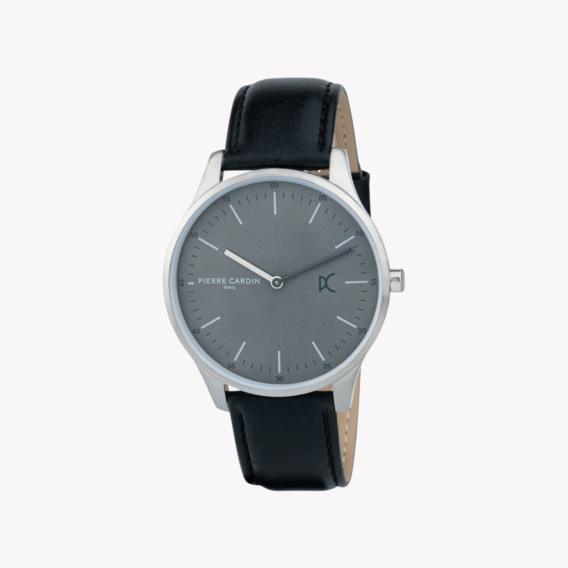 Reloj Pierre Cardin de cuero negro para hombre, esfera gris | Cba.4003