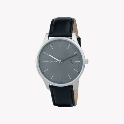 Pierre Cardin Men's Black Leather Watch, Gray Dial | Cba.4003