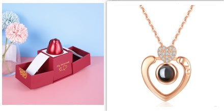Regalos populares para el Día de San Valentín: collar con caja de regalo de joyería de rosa de metal para boda, collar para novia, regalos