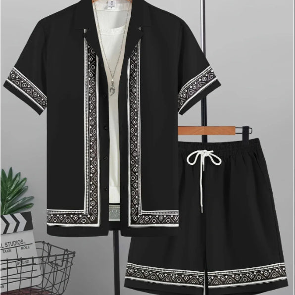 Men's Casual Loose Short Sleeves Shirt Shorts Hawaii Suit