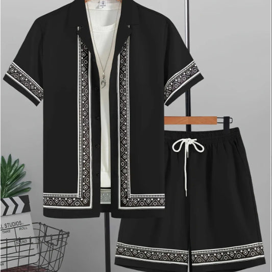 Men's Casual Loose Short Sleeves Shirt Shorts Hawaii Suit