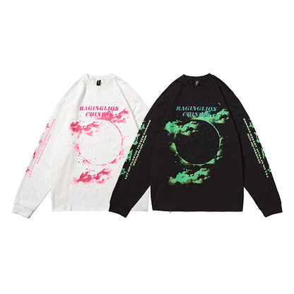Burning Cloud Retro Design Ins Loose Oversize Long Sleeve T-Shirt