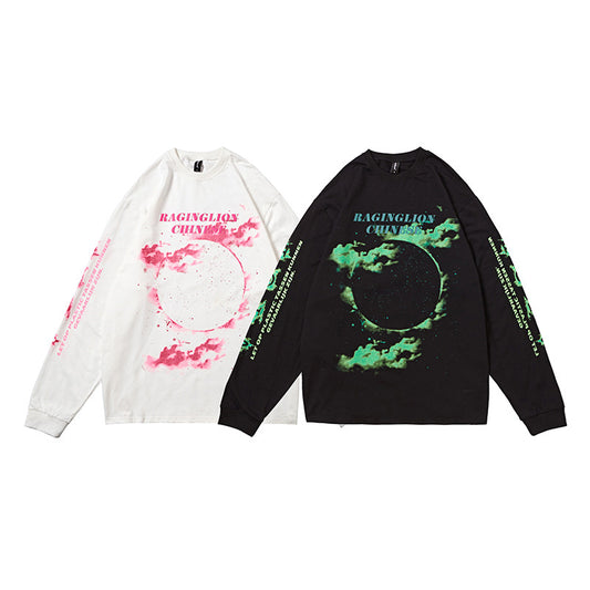 Burning Cloud Retro Design Ins Loose Oversize Long Sleeve T-Shirt