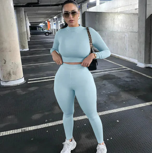 Conjunto de dos piezas de mono liso de otoño para mujer