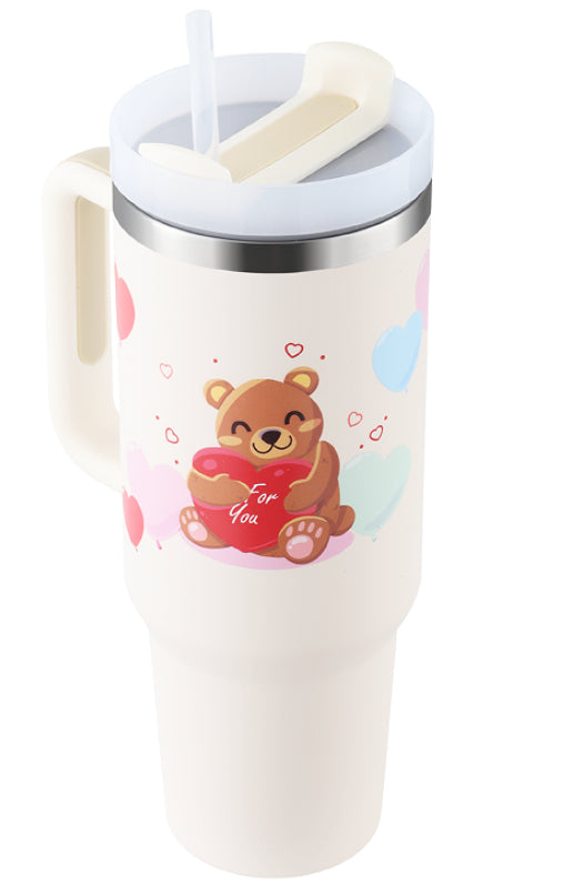 Vaso de 40 oz con asa, pajita aislante, de acero inoxidable, a prueba de derrames, taza de café al vacío con tapa, taza cónica, regalo para San Valentín, ideal para el coche, el gimnasio, la oficina y viajes.