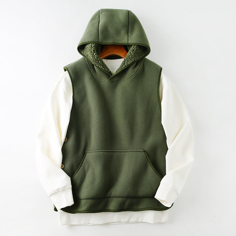 SLR Season New Two-side Button Slit Design Velvet Padded Hooded Vest