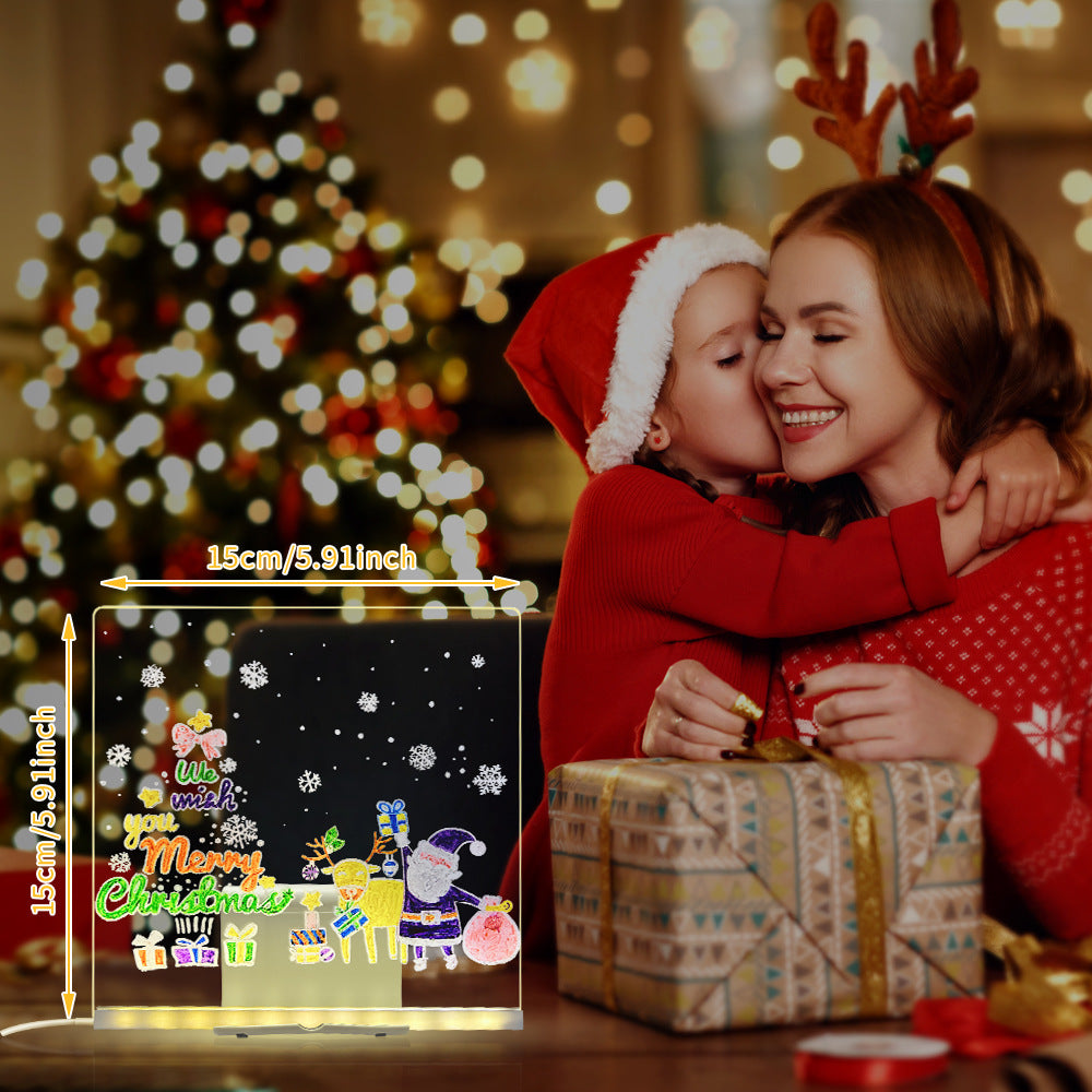 Tablero de dibujo acrílico LED, borrable, luminoso, con soporte, USB, para mensajes y luz nocturna.