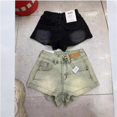 Pantalones cortos vaqueros retro americanos de cintura alta para mujer