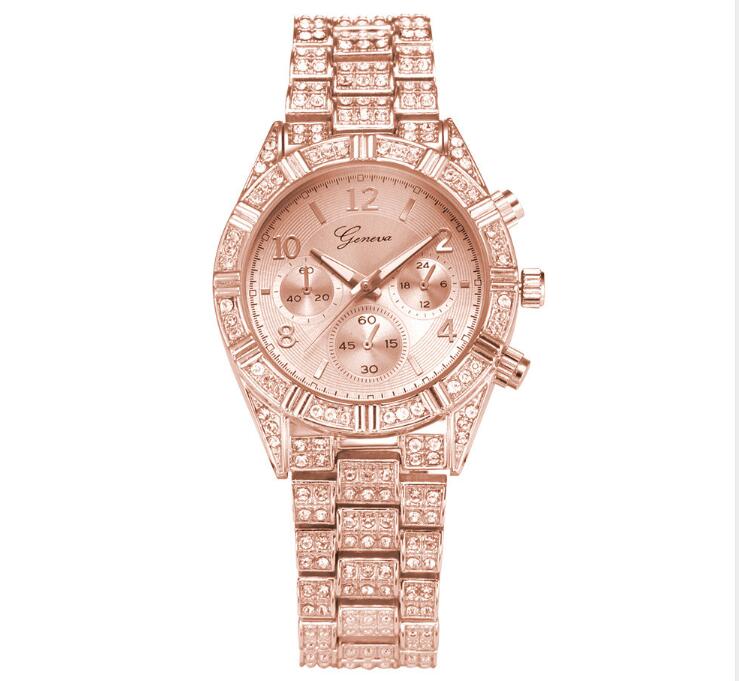 Reloj de pulsera analógico de cuarzo de cristal para mujer, reloj de pulsera de acero inoxidable de moda Ginebra de lujo para hombre, reloj deportivo para mujer
