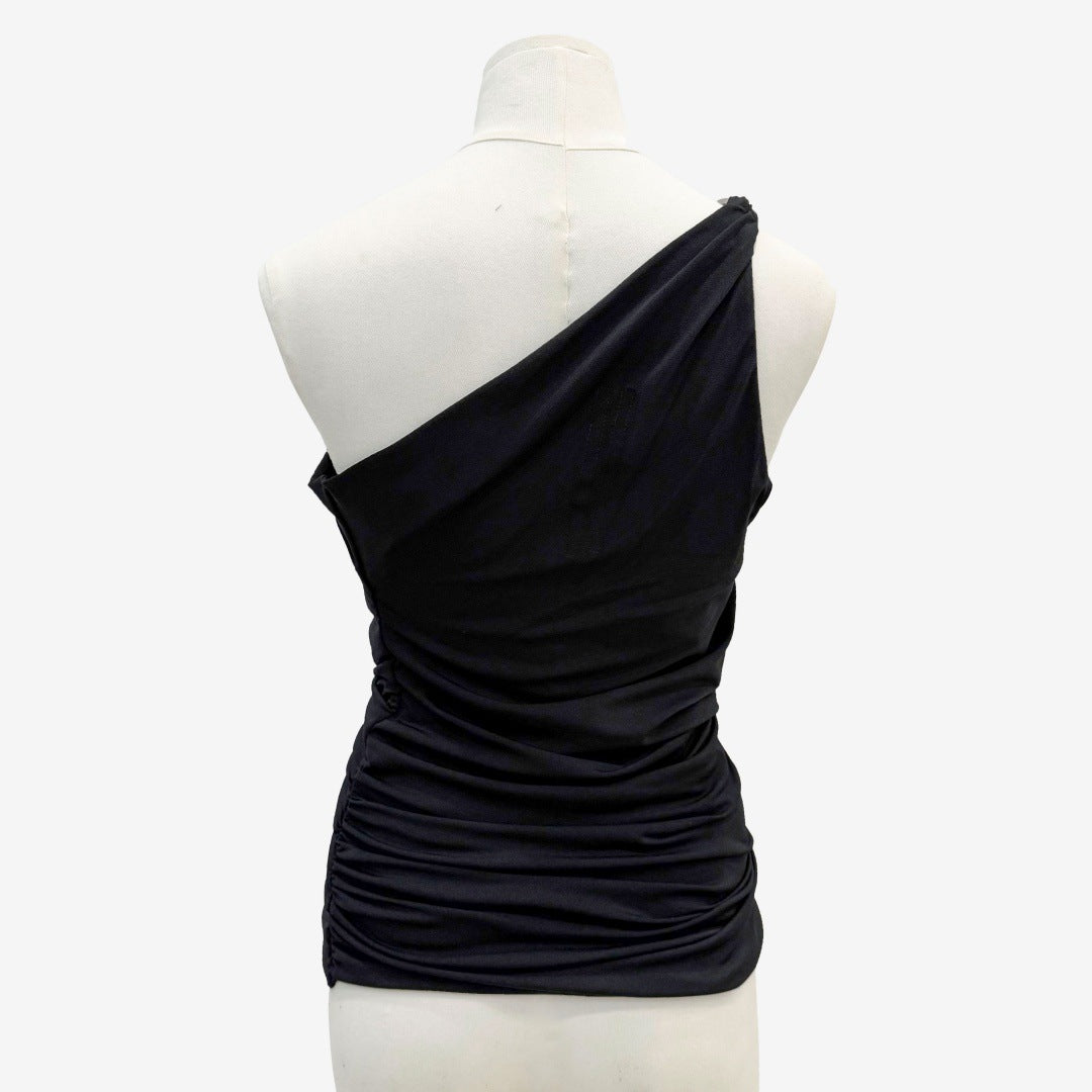 Top ajustado plisado con espalda descubierta, hebilla metálica y cordones en los hombros para mujer