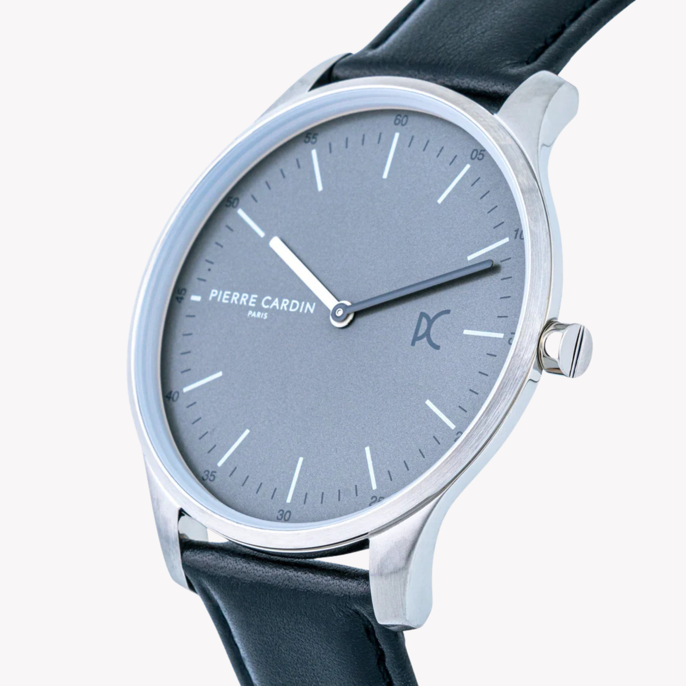 Reloj Pierre Cardin de cuero negro para hombre, esfera gris | Cba.4003