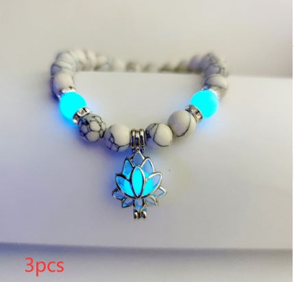 Pulsera de piedra natural de loto luminosa y energética, con cuentas luminosas que brillan en la oscuridad, ideal para yoga, sanación, oración y budismo.
