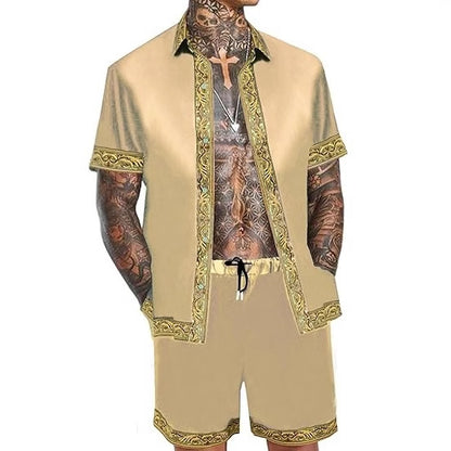 Men's Casual Loose Short Sleeves Shirt Shorts Hawaii Suit