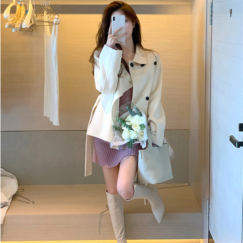 Abrigo de lana coreano de alta gama estilo Hepburn